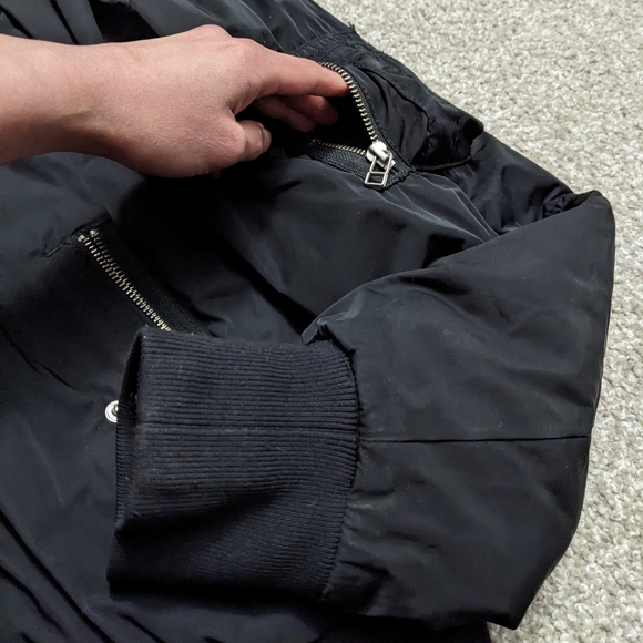 Wilfred Free quilted bomber winter jacket with fur lined hood black - Picture 7 of 16